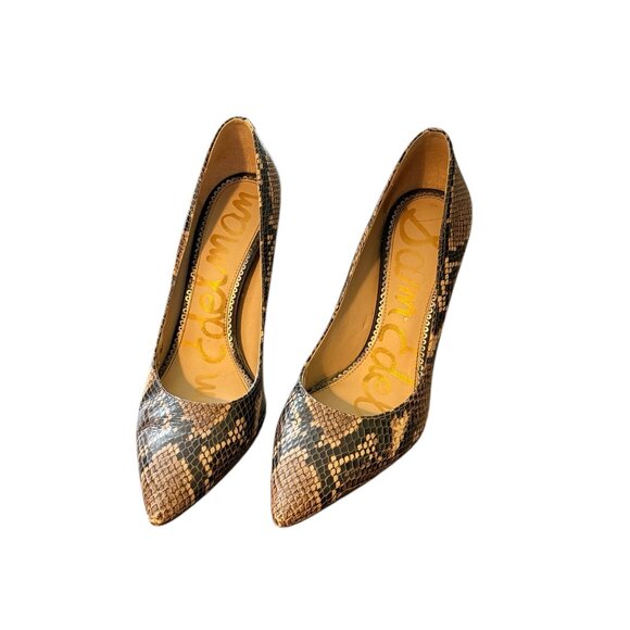 SAM EDELMAN Womans Brown Snakeskin Hazel Stiletto Slip on Leather Pumps 7.5 - Picture 14 of 16